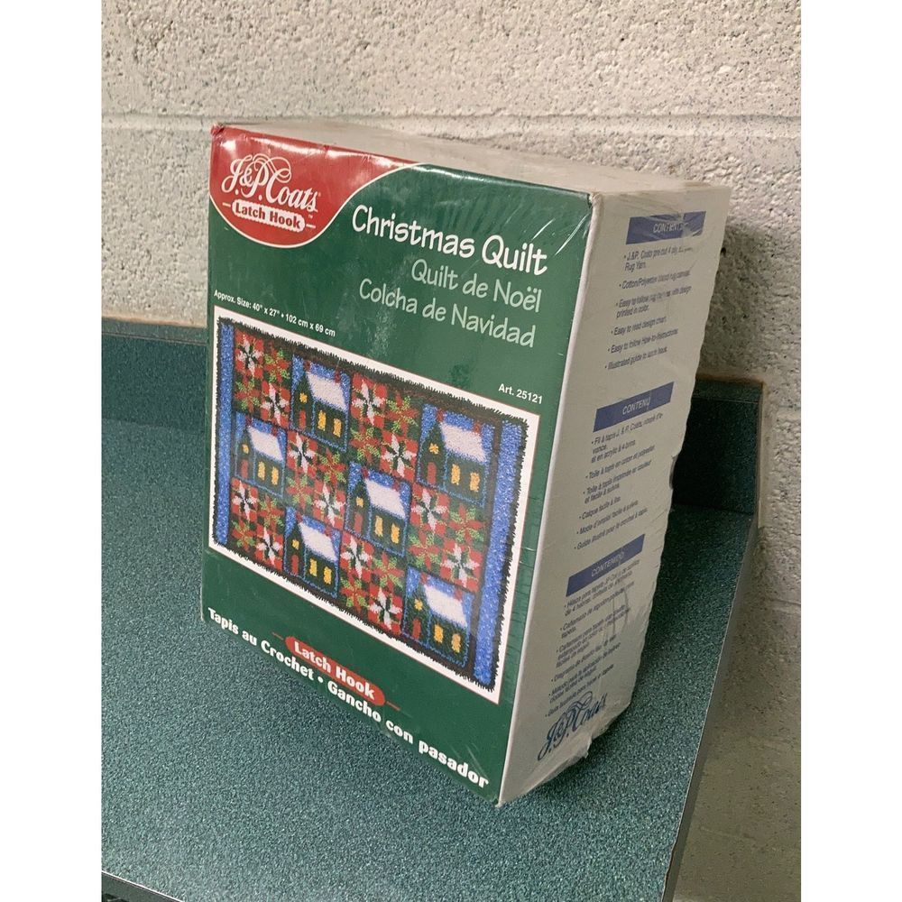 J.&P. Coats Latch Hook Christmas Quilt Kit New Vintage Sealed - Picture 2 of 12